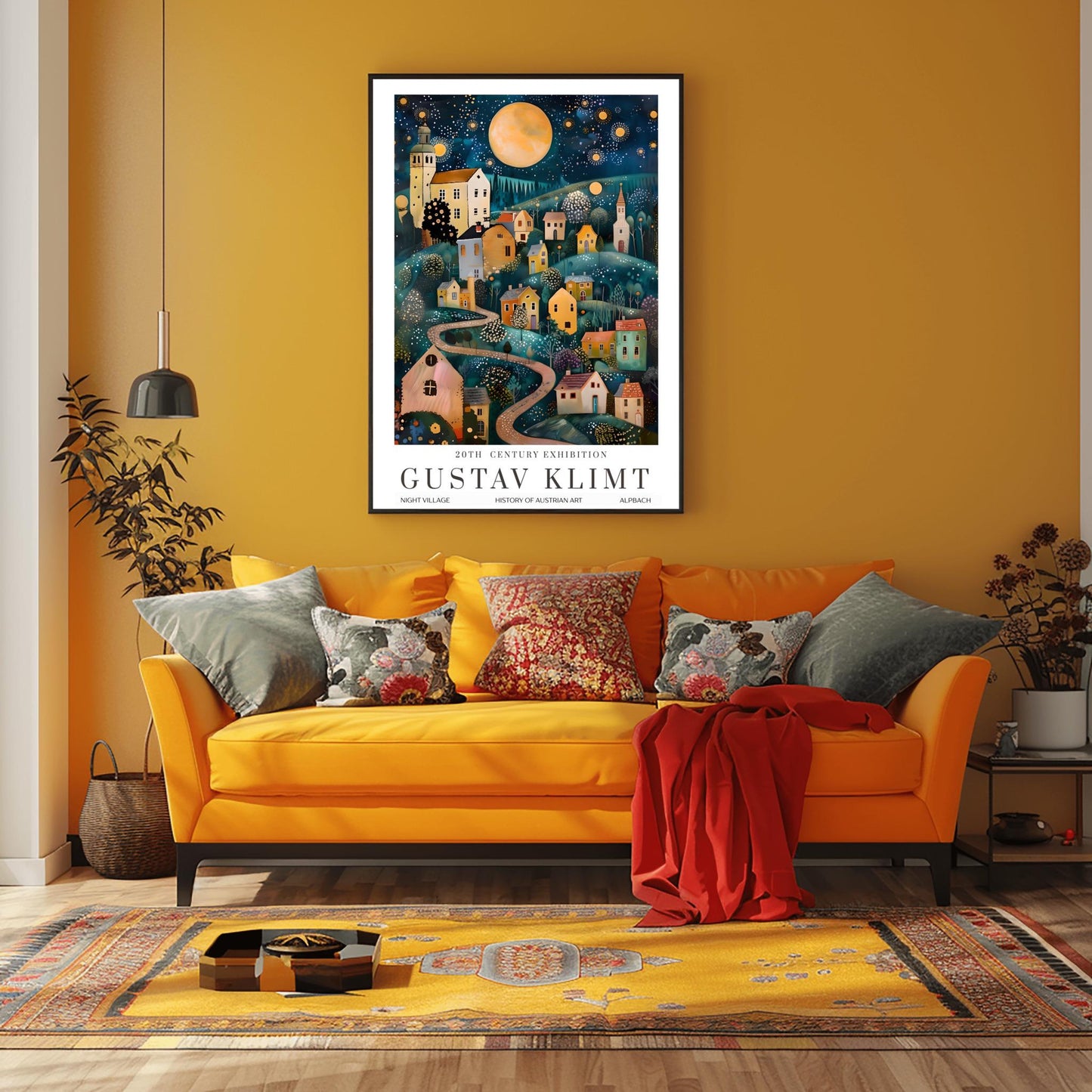 Gustav Klimt Print Austrian Village Night Poster, Moon & Stars Tree Art, Fine Art Wall Decor, Klimt Exhibition Poster, Premium Matte Paper