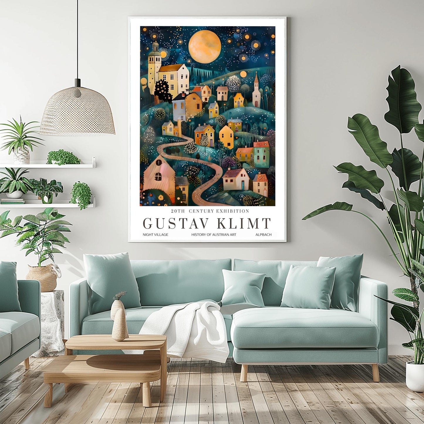 Gustav Klimt Print Austrian Village Night Poster, Moon & Stars Tree Art, Fine Art Wall Decor, Klimt Exhibition Poster, Premium Matte Paper