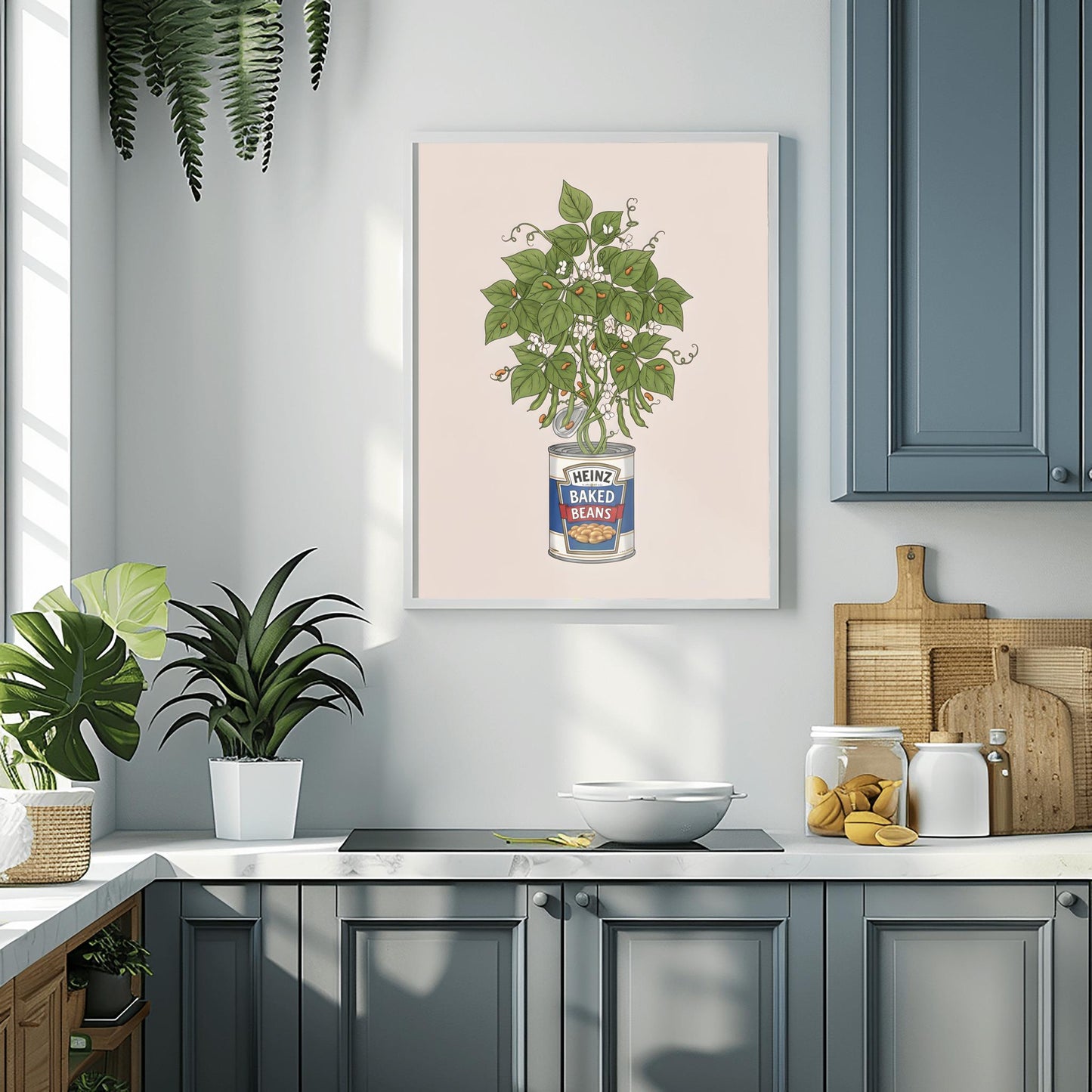 Heinz Baked Beans Plant Pot Print, Kitchen Art, Humorous Food Art, Quirky Wall Decor