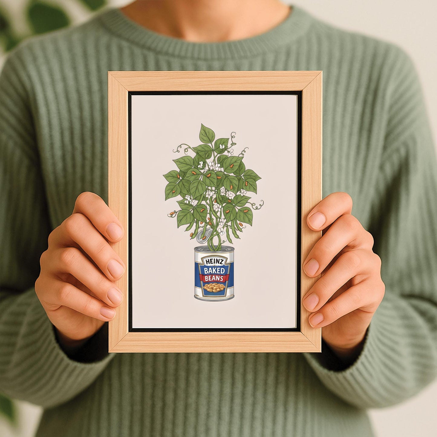 Heinz Baked Beans Plant Pot Print, Kitchen Art, Humorous Food Art, Quirky Wall Decor