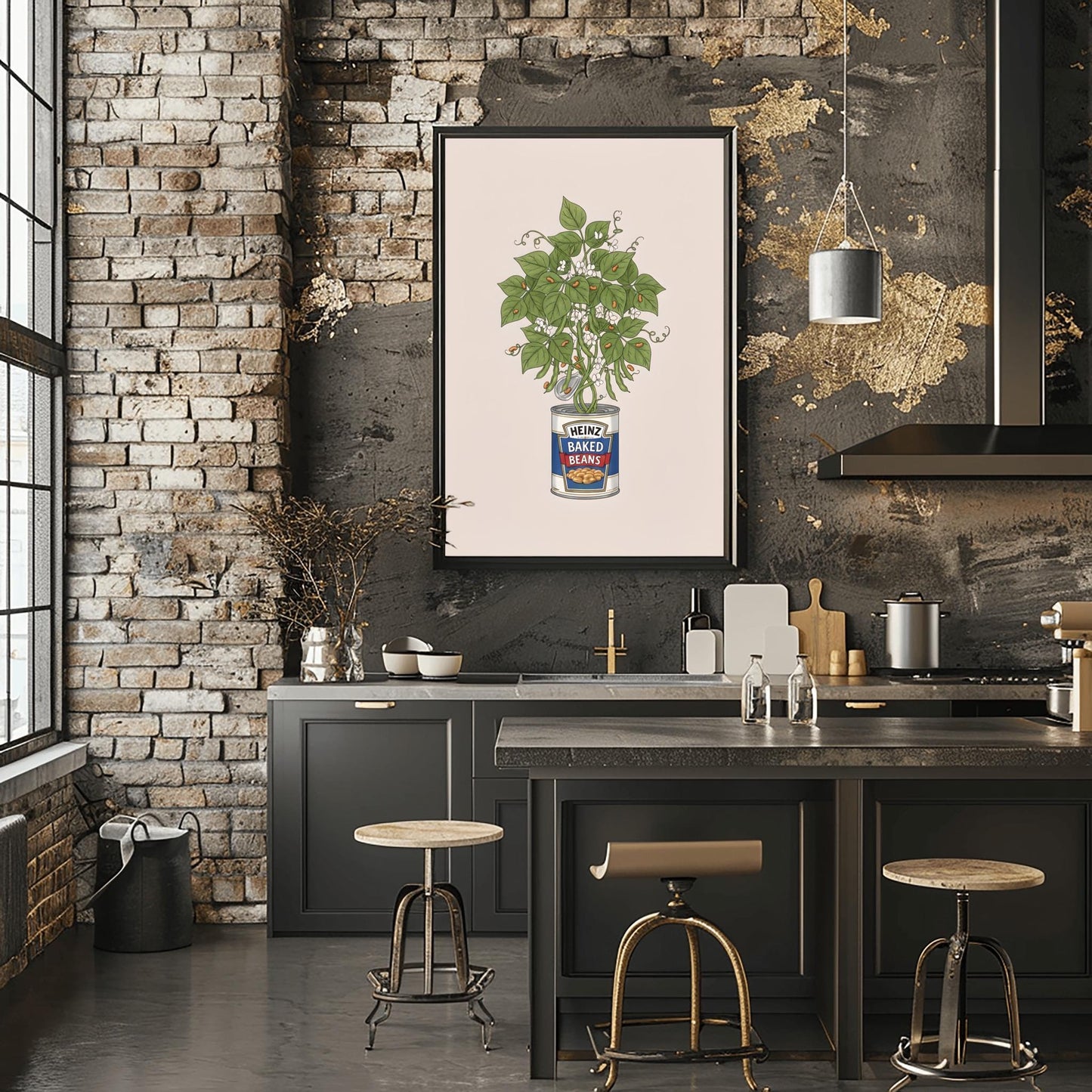 Heinz Baked Beans Plant Pot Print, Kitchen Art, Humorous Food Art, Quirky Wall Decor