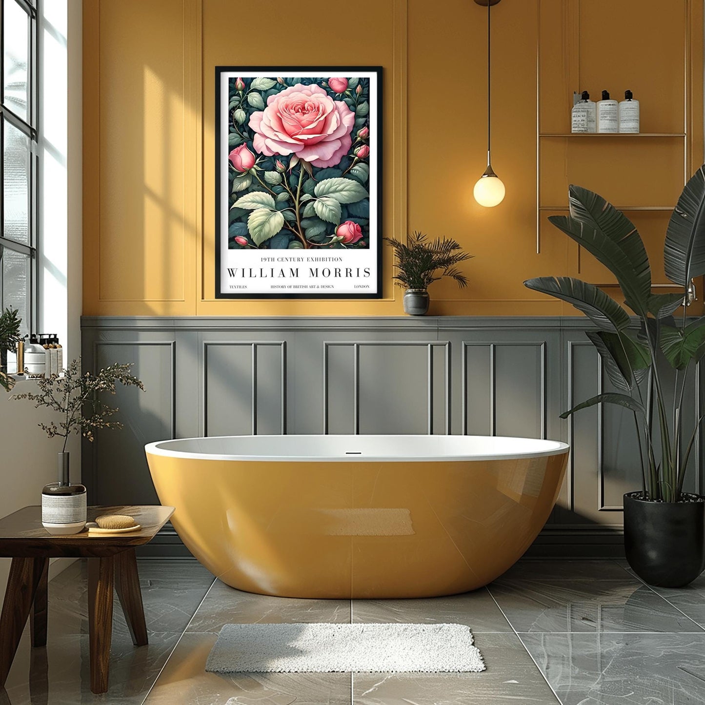 William Morris Exhibition Poster, Pink Rose Print, Arts and Crafts, 19th Century