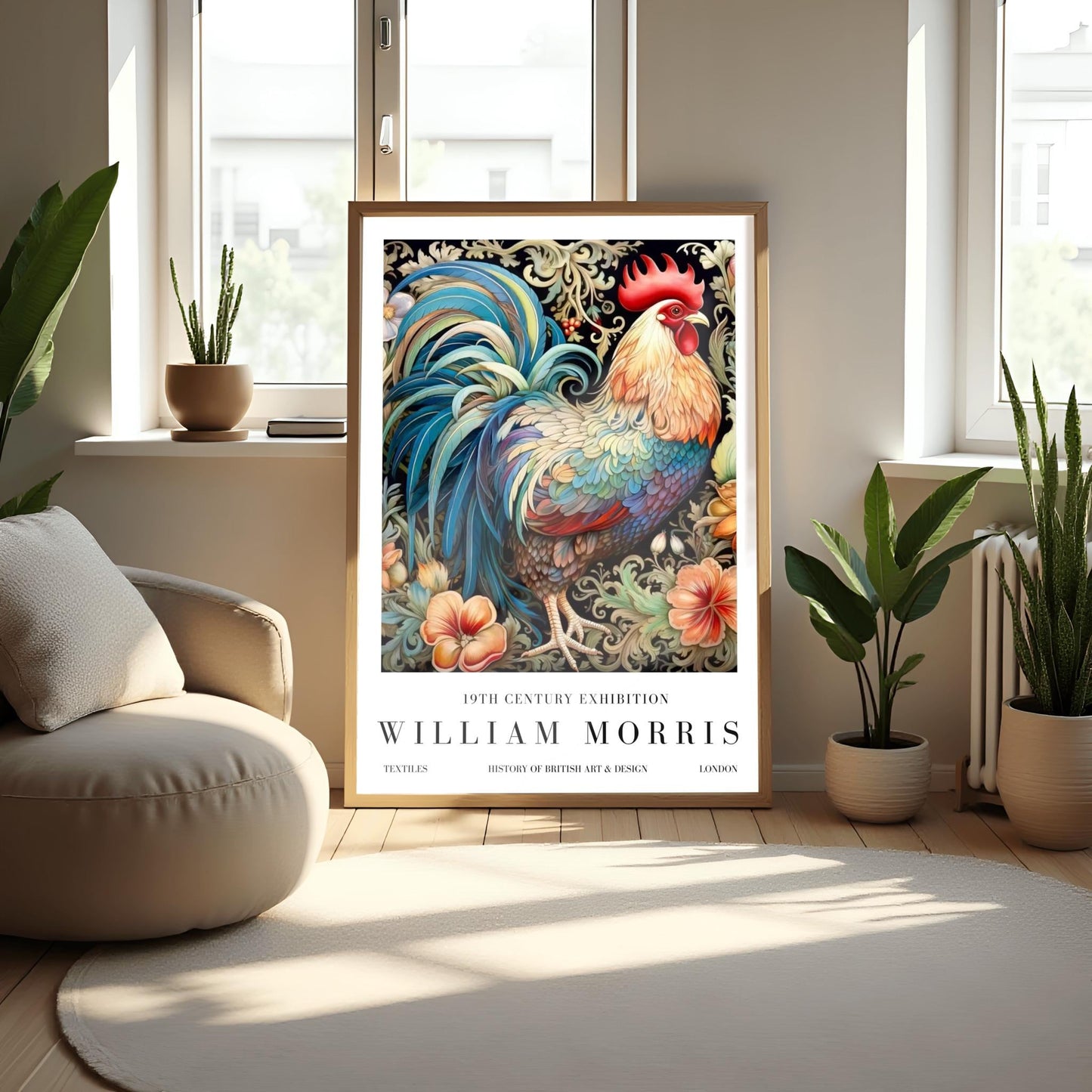 William Morris Exhibition Poster, Rooster Print, Arts and Crafts, 19th Century Art