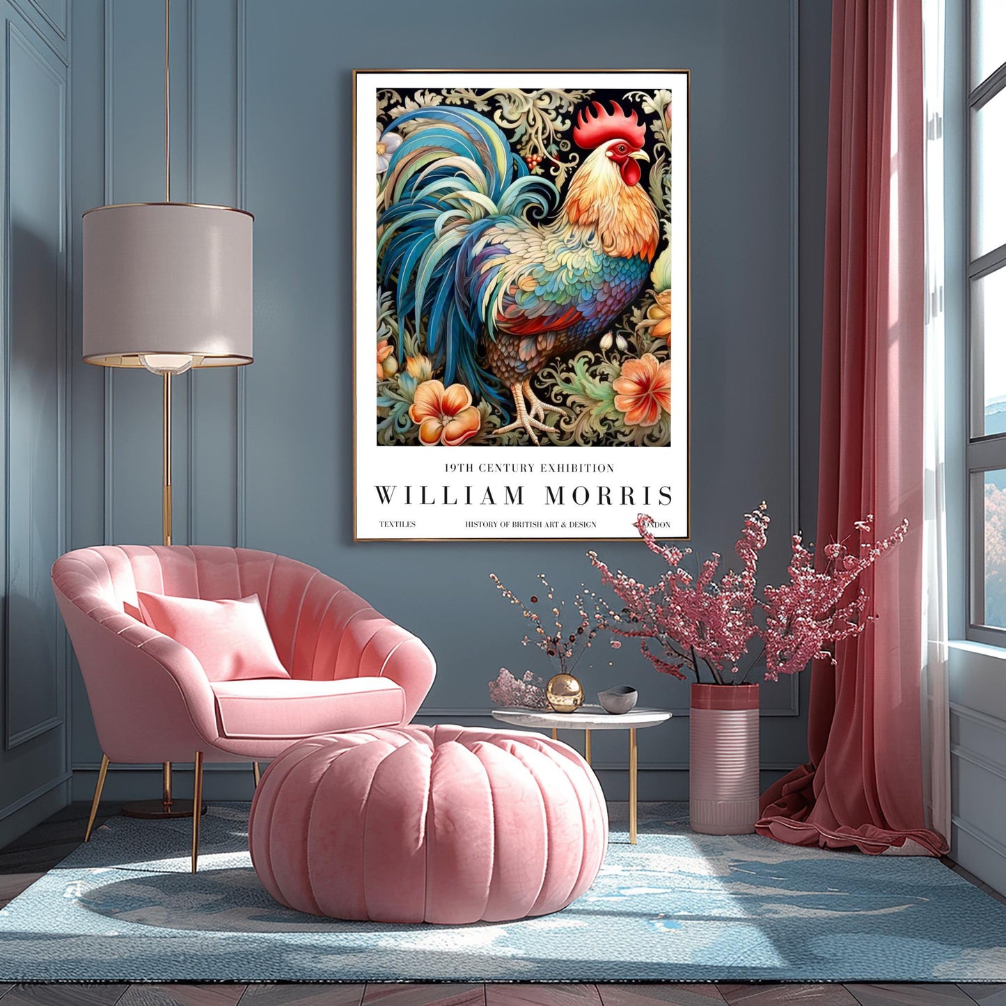 William Morris Exhibition Poster, Rooster Print, Arts and Crafts, 19th Century Art