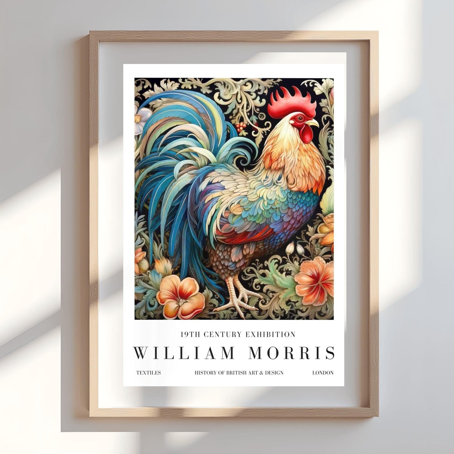 William Morris Exhibition Poster, Rooster Print, Arts and Crafts, 19th Century Art
