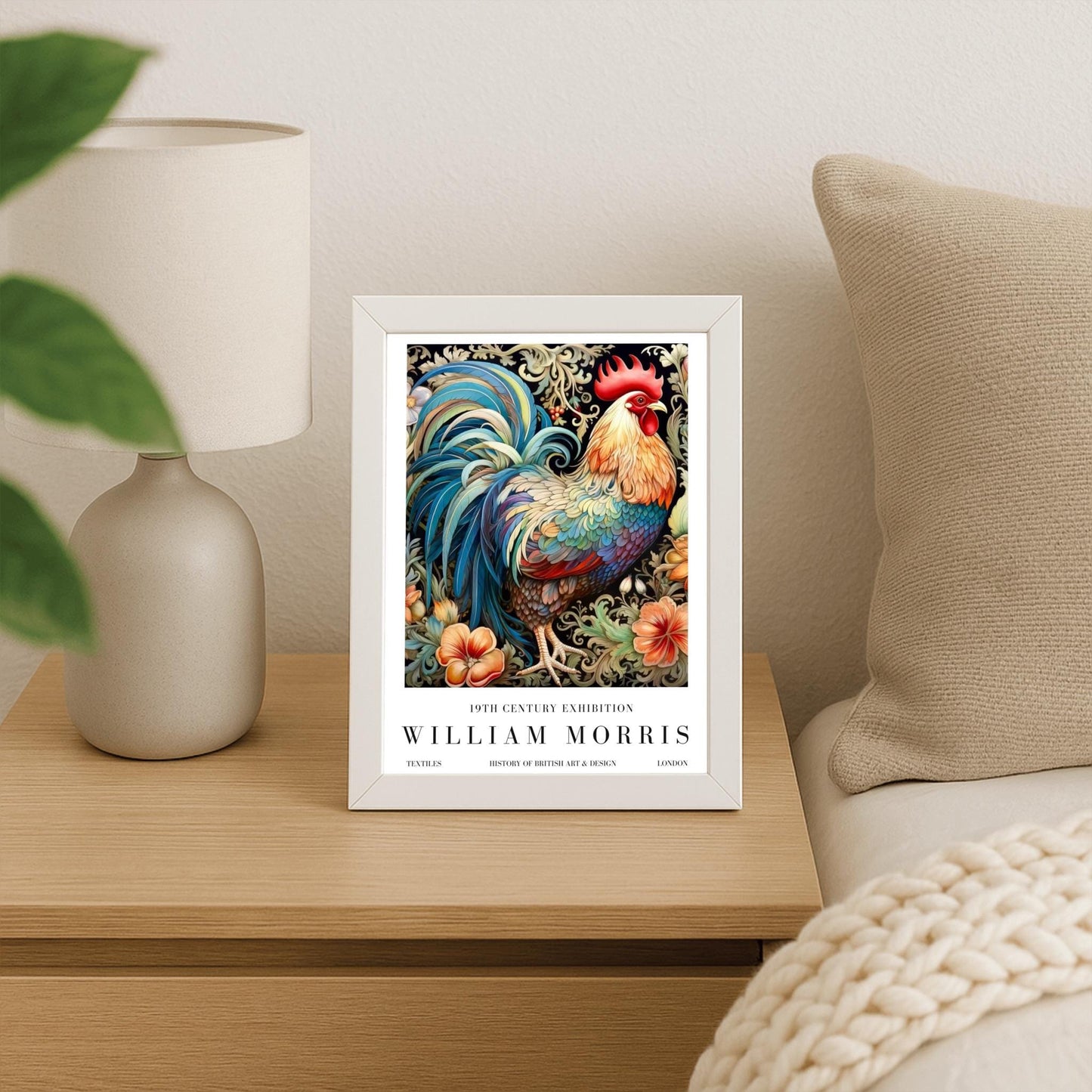 William Morris Exhibition Poster, Rooster Print, Arts and Crafts, 19th Century Art