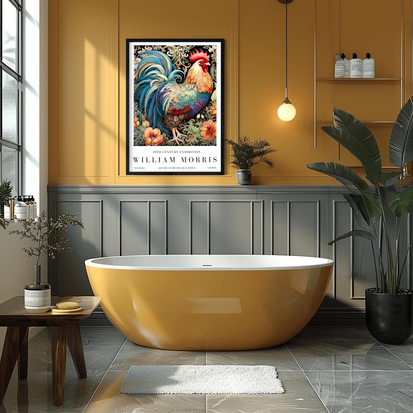 William Morris Exhibition Poster, Rooster Print, Arts and Crafts, 19th Century Art