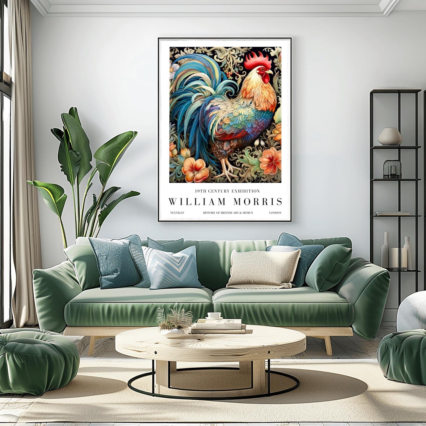 William Morris Exhibition Poster, Rooster Print, Arts and Crafts, 19th Century Art