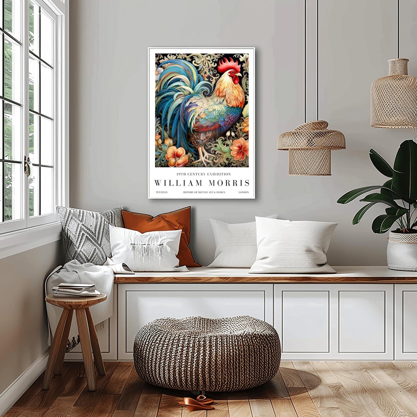 William Morris Exhibition Poster, Rooster Print, Arts and Crafts, 19th Century Art