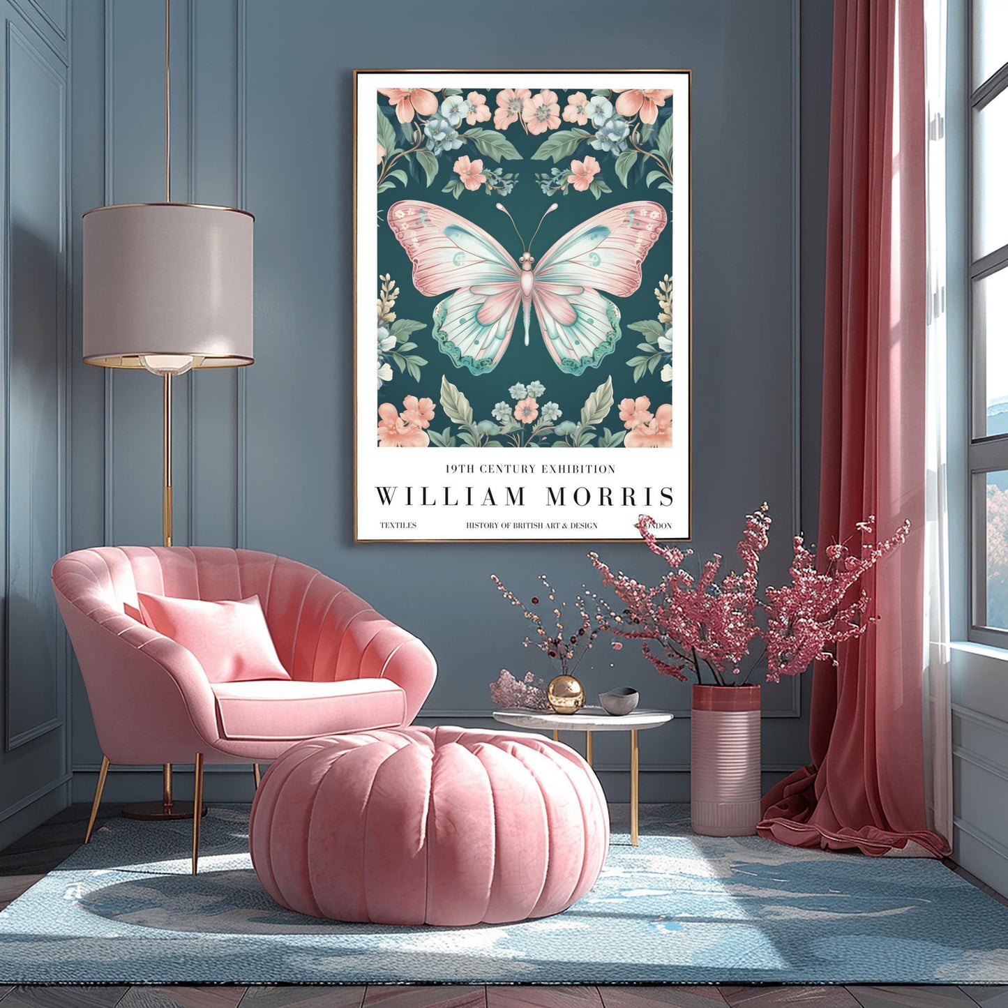 William Morris Exhibition Poster, Butterfly Print, Arts and Crafts, 19th Century Art