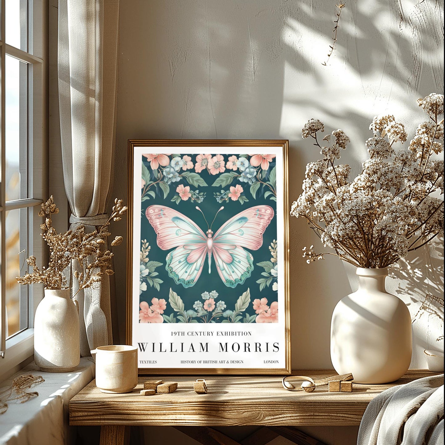 William Morris Exhibition Poster, Butterfly Print, Arts and Crafts, 19th Century Art