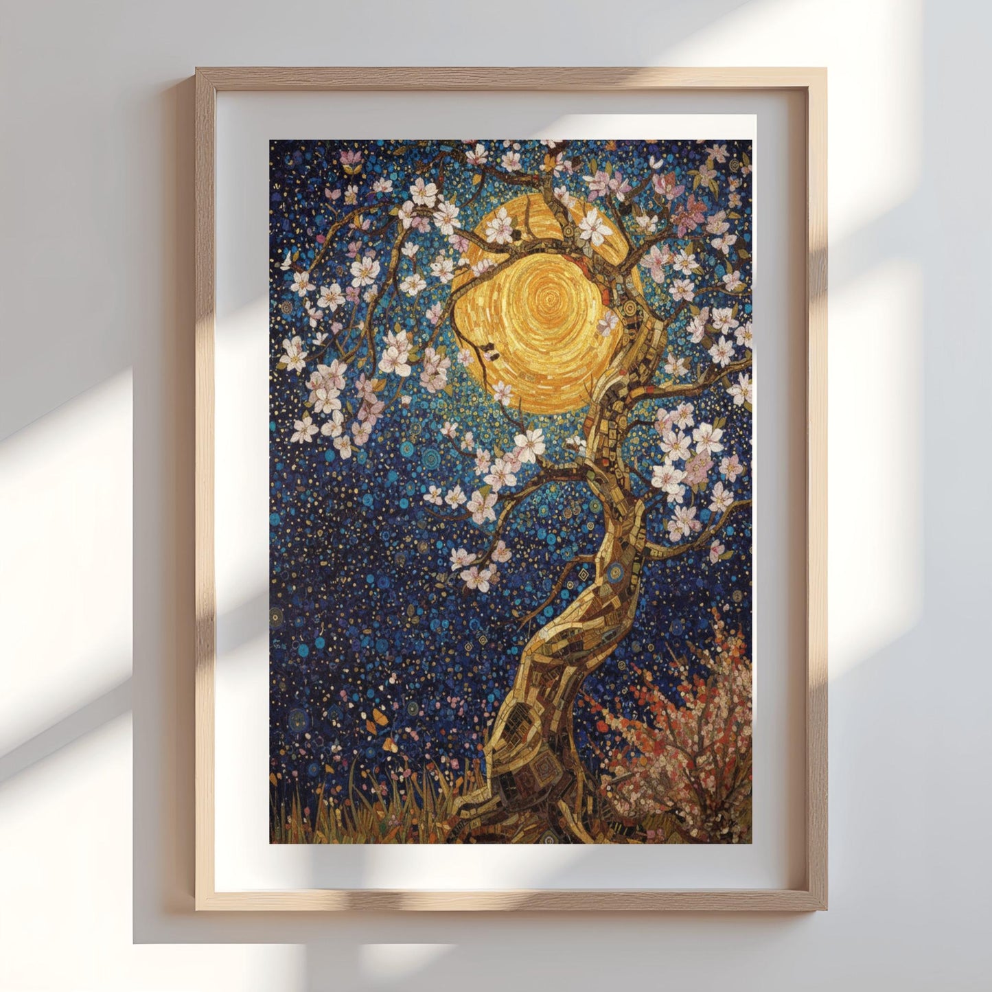 Gustav Klimt Inspired Cherry Blossom Sun Poster Mystical Night Tree