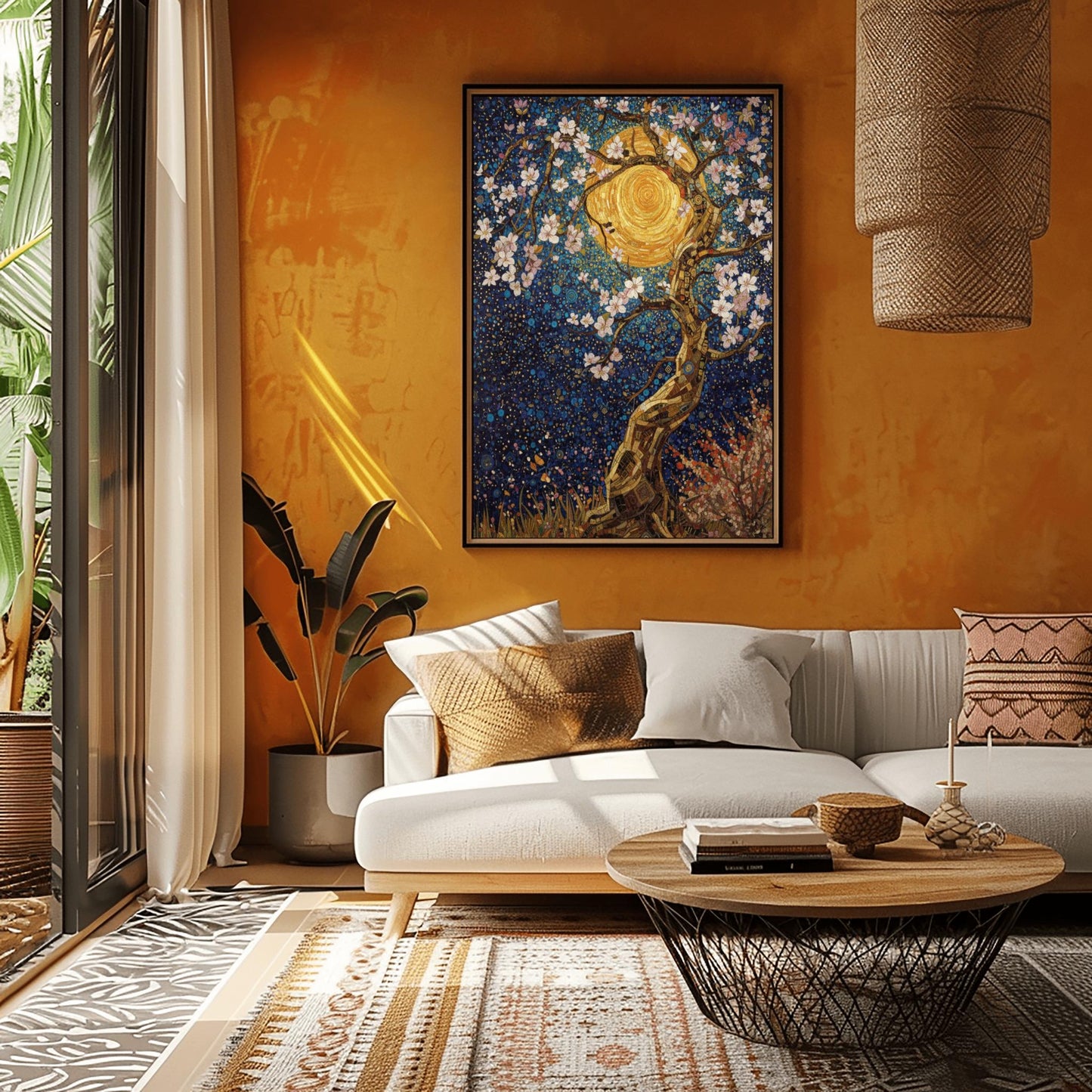 Gustav Klimt Inspired Cherry Blossom Sun Poster Mystical Night Tree