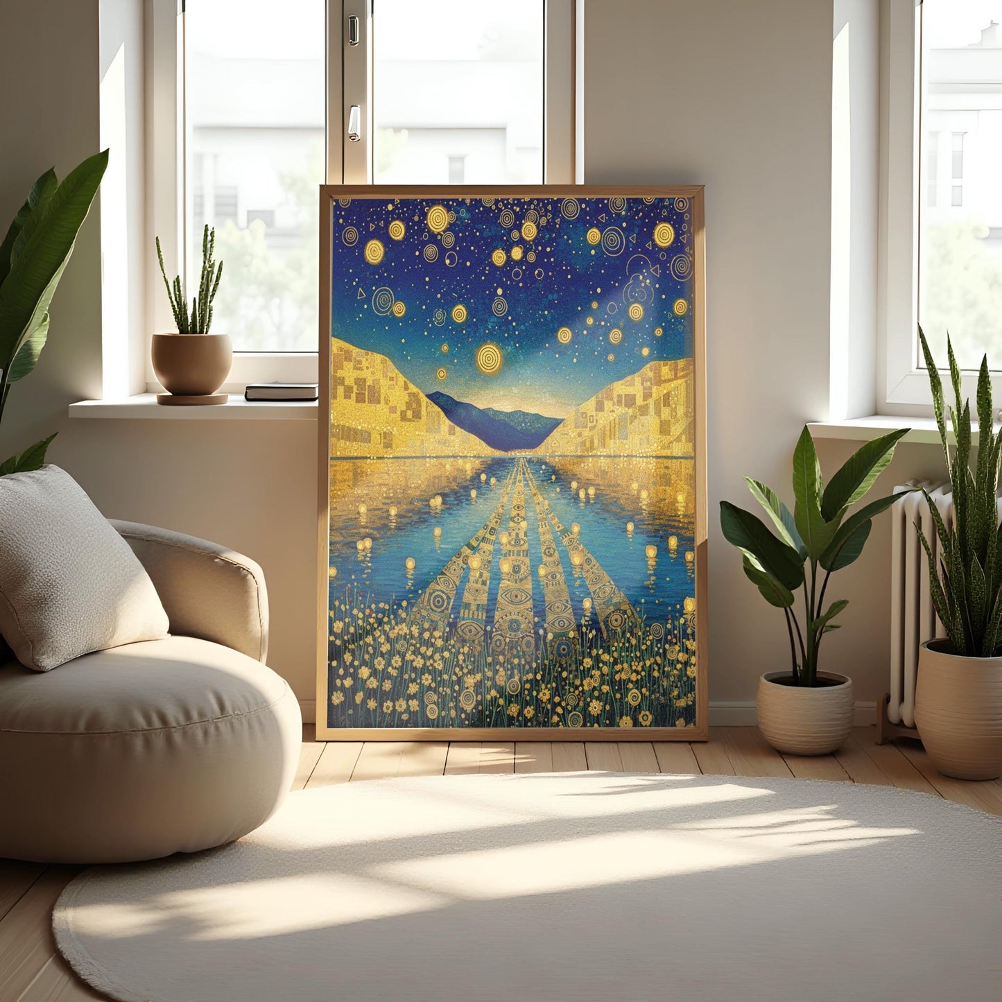 Gustav Klimt Exhibition Poster, Golden Lake, Art Nouveau, Celestial Landscape