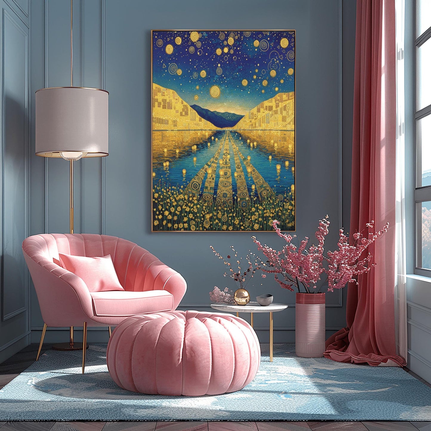 Gustav Klimt Exhibition Poster, Golden Lake, Art Nouveau, Celestial Landscape