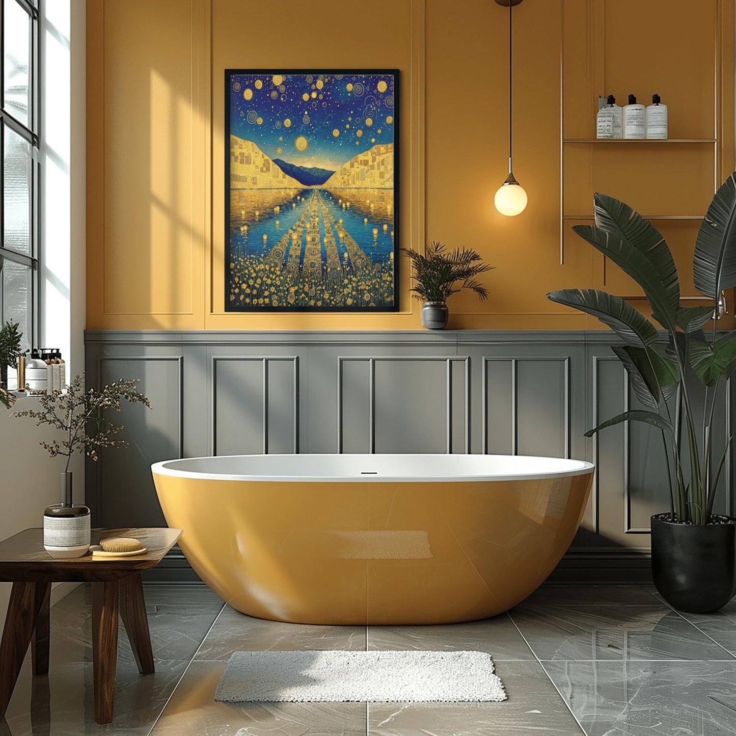 Gustav Klimt Exhibition Poster, Golden Lake, Art Nouveau, Celestial Landscape