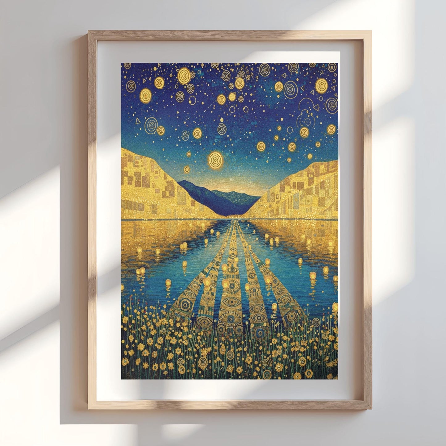 Gustav Klimt Exhibition Poster, Golden Lake, Art Nouveau, Celestial Landscape