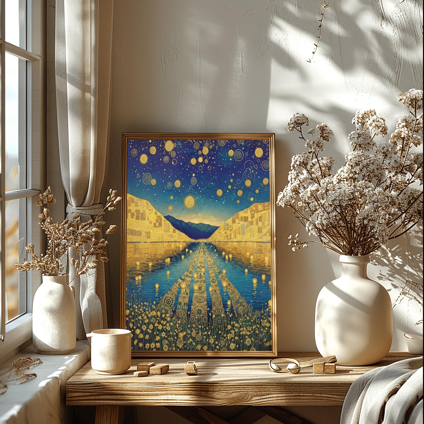 Gustav Klimt Exhibition Poster, Golden Lake, Art Nouveau, Celestial Landscape