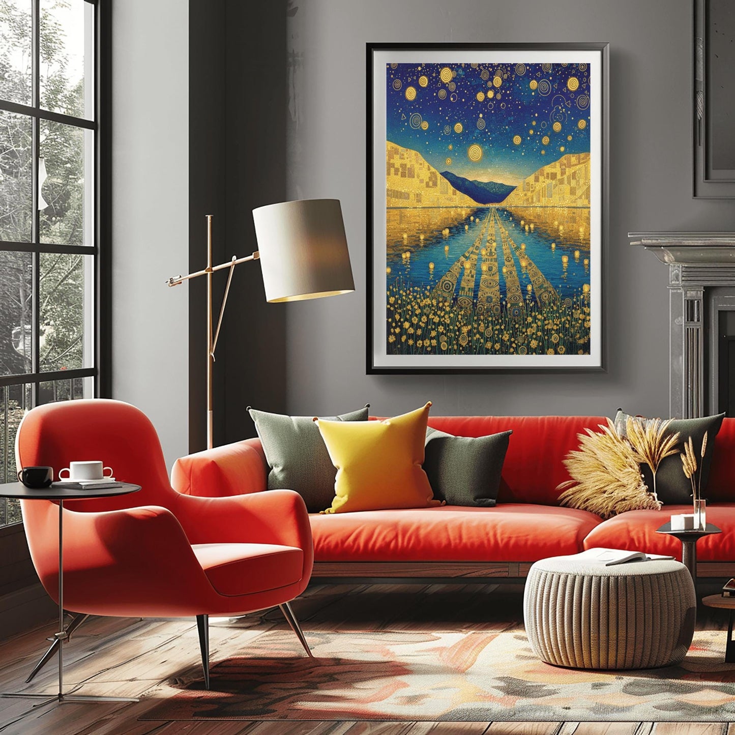 Gustav Klimt Exhibition Poster, Golden Lake, Art Nouveau, Celestial Landscape