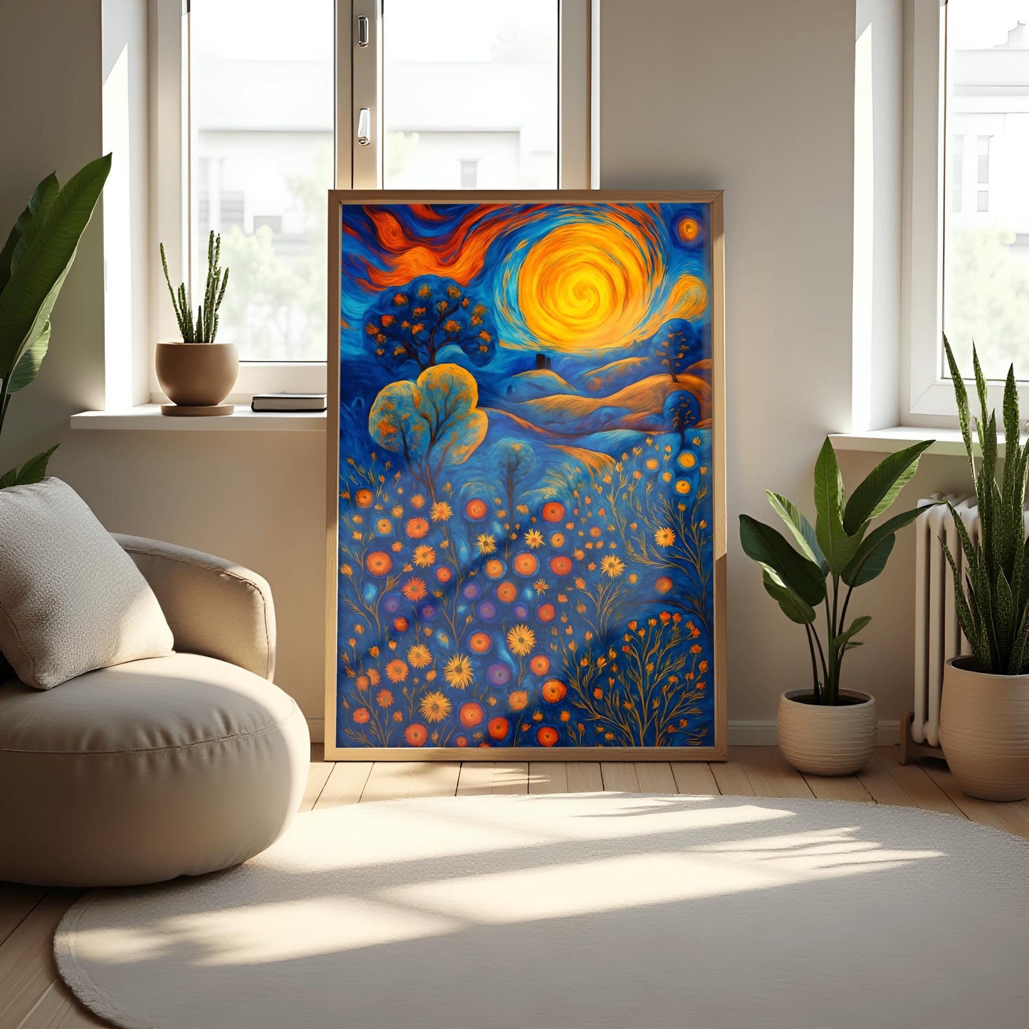 Gustav Klimt Inspiration Exhibition Poster, Blue Flowers, Vienna Secession, 20th Century