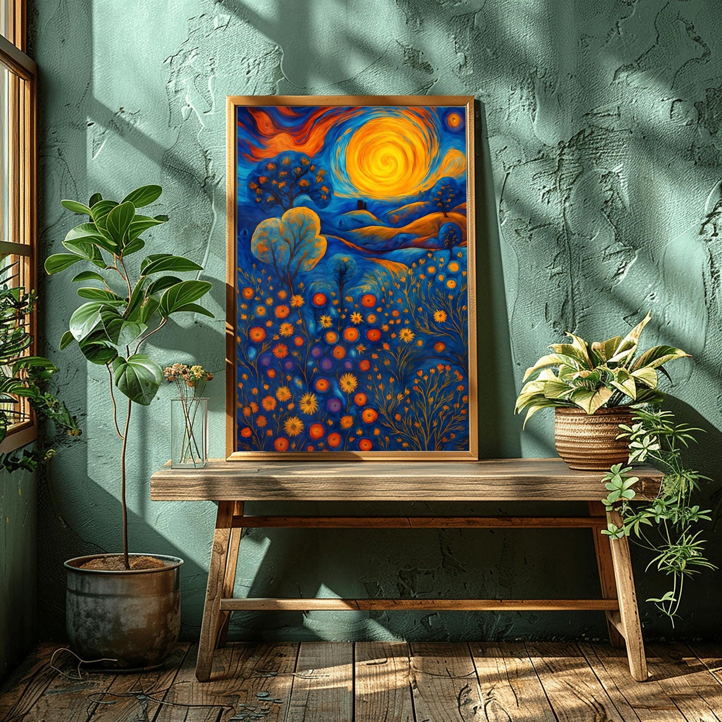 Gustav Klimt Inspiration Exhibition Poster, Blue Flowers, Vienna Secession, 20th Century