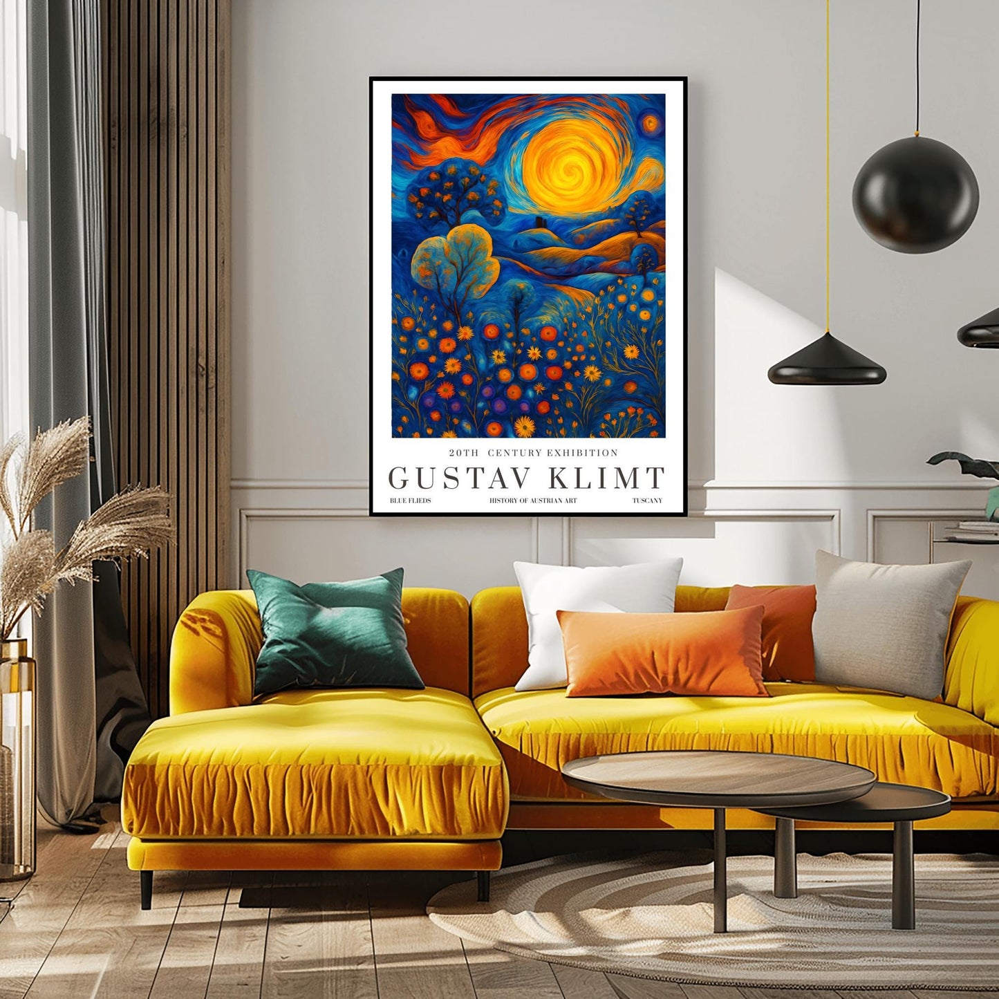 Gustav Klimt Inspiration Exhibition Poster, Blue Fields Tuscany, Vienna Secession, 20th Century