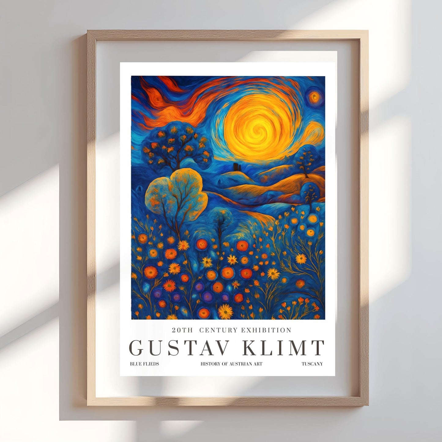 Gustav Klimt Inspiration Exhibition Poster, Blue Fields Tuscany, Vienna Secession, 20th Century