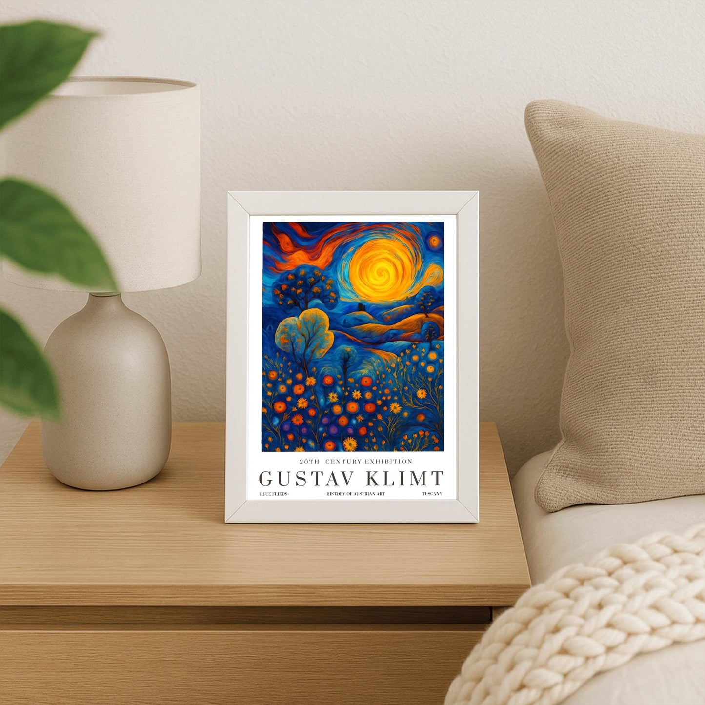 Gustav Klimt Inspiration Exhibition Poster, Blue Fields Tuscany, Vienna Secession, 20th Century