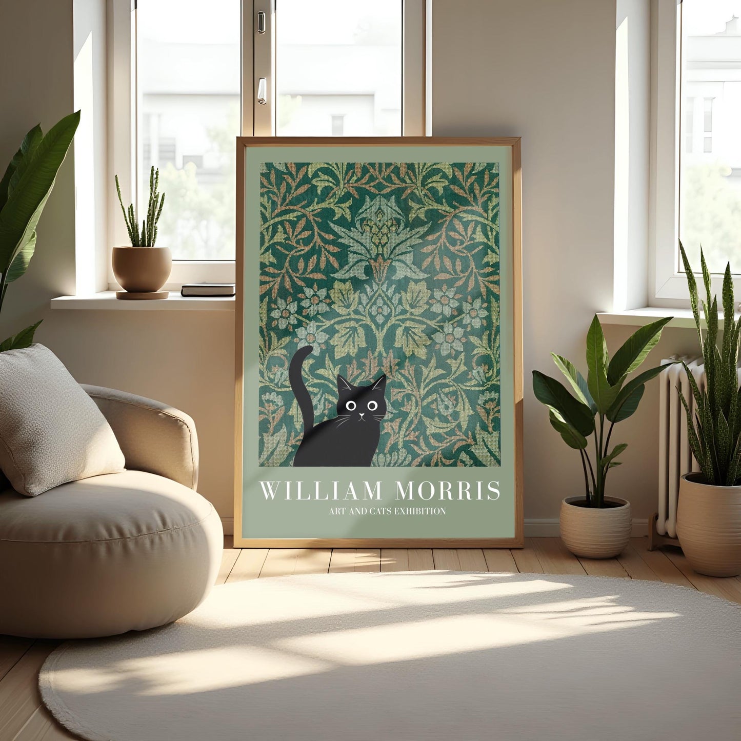William Morris Cat Art Print, Art and Cats Exhibition, Black Cat Poster, Arts and Crafts Decor