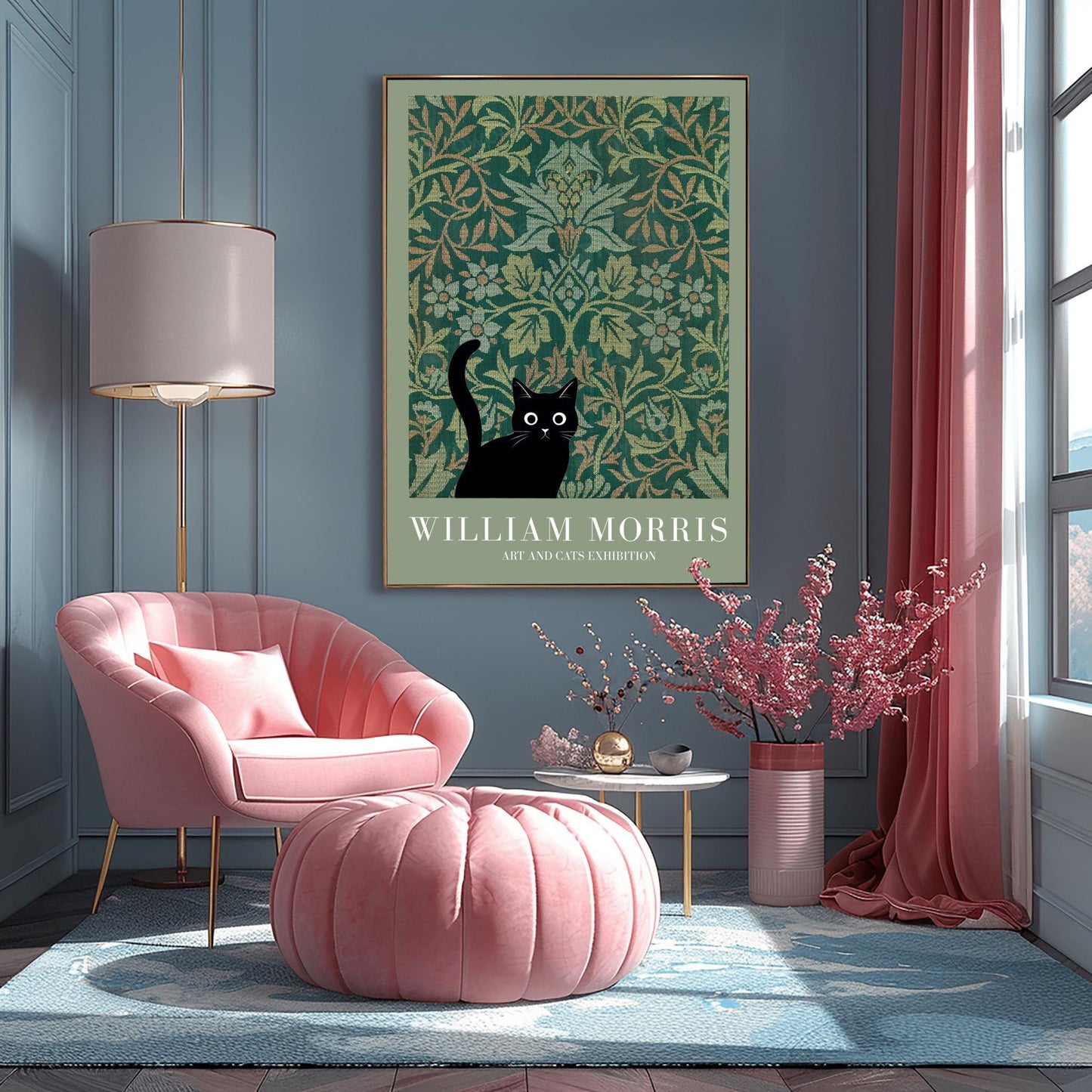 William Morris Cat Art Print, Art and Cats Exhibition, Black Cat Poster, Arts and Crafts Decor