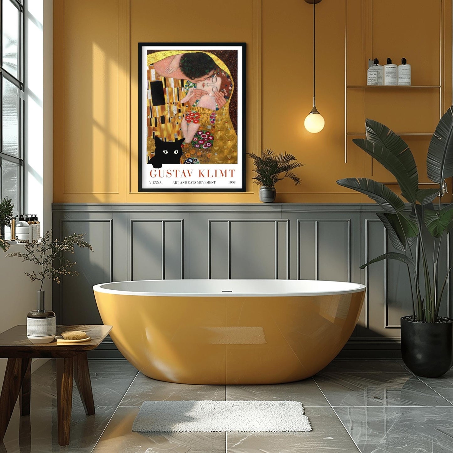 Gustav Klimt 'The Kiss' Poster, Art and Cats Print, Black Cat Art, Art Nouveau Exhibition