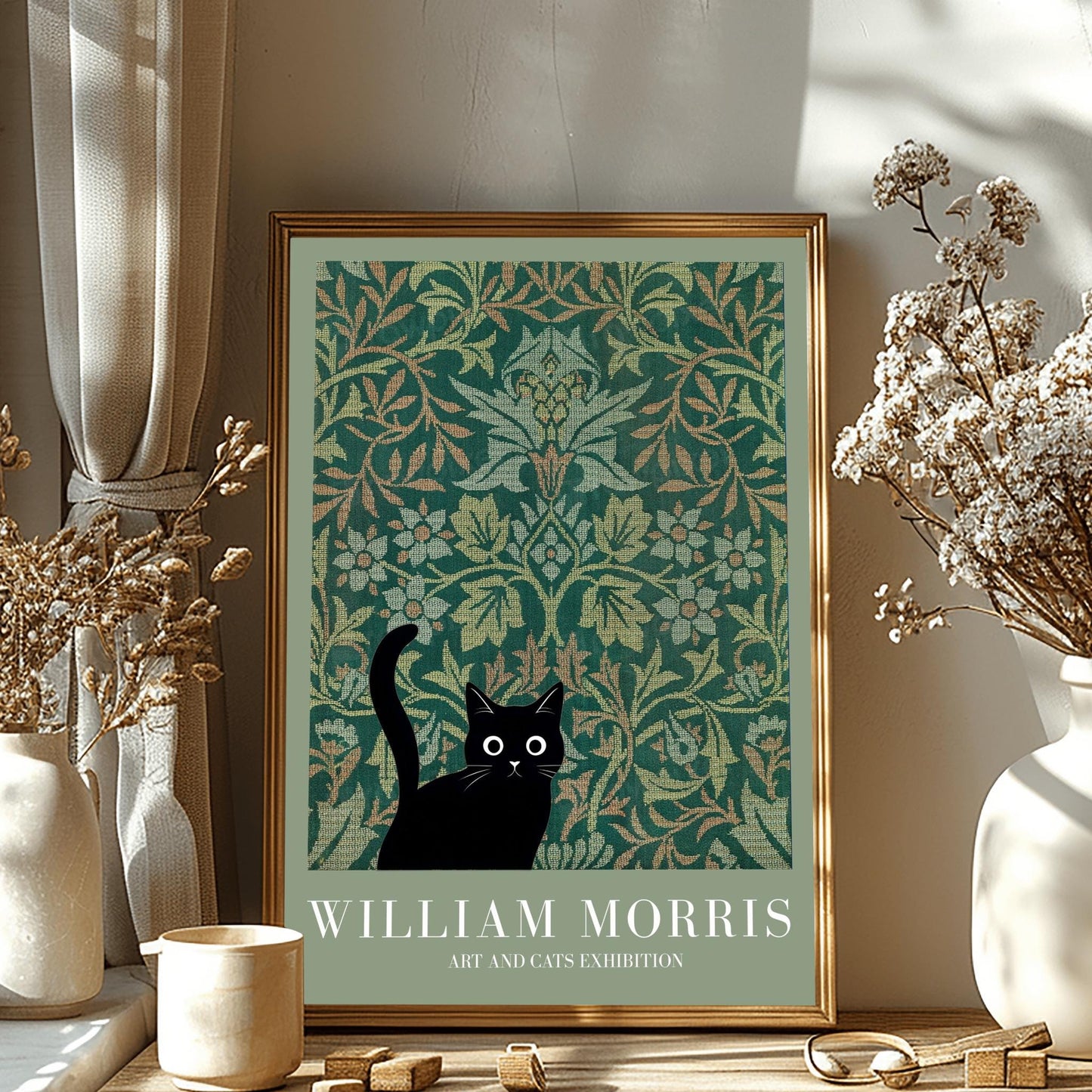 William Morris Cat Art Print, Art and Cats Exhibition, Black Cat Poster, Arts and Crafts Decor