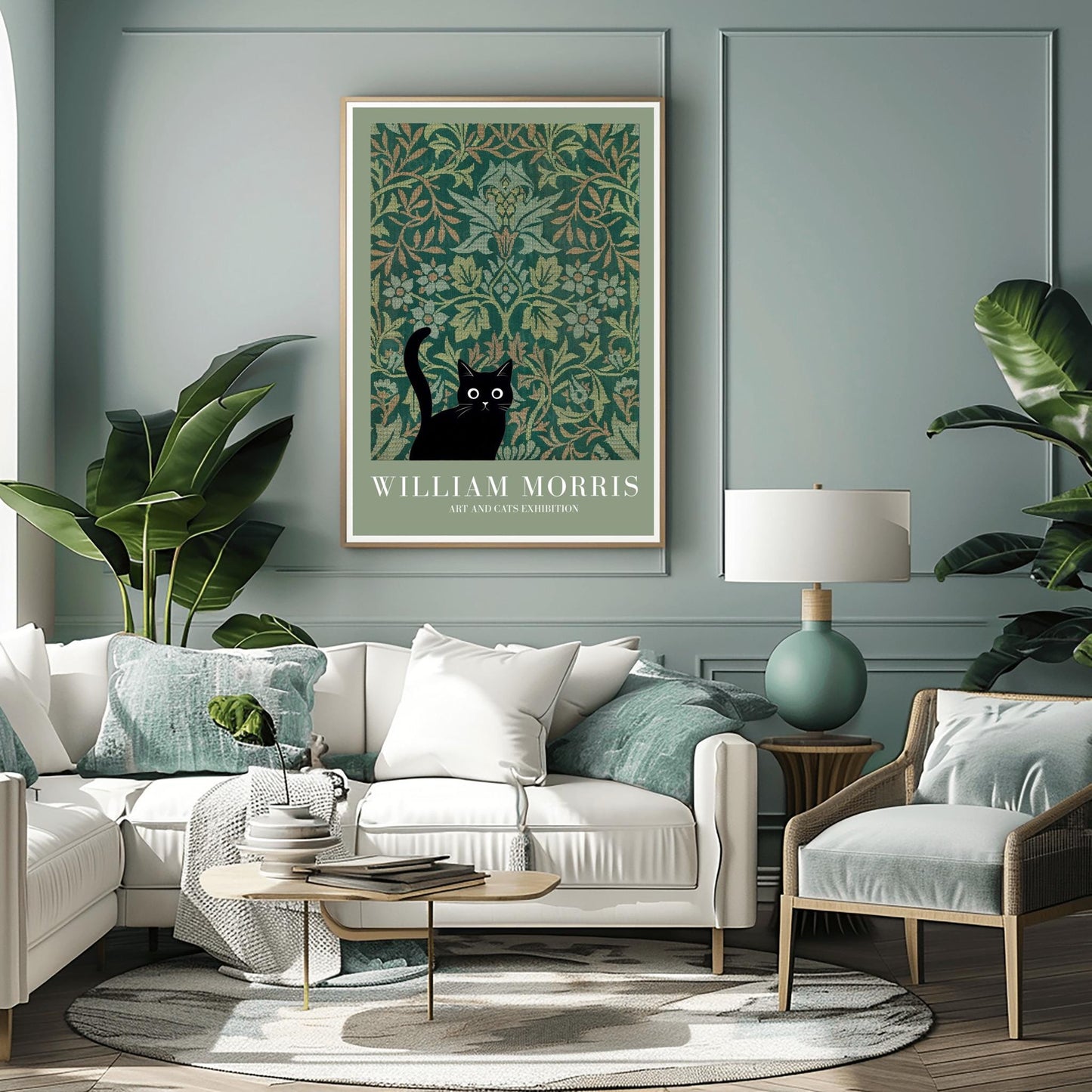William Morris Cat Art Print, Art and Cats Exhibition, Black Cat Poster, Arts and Crafts Decor