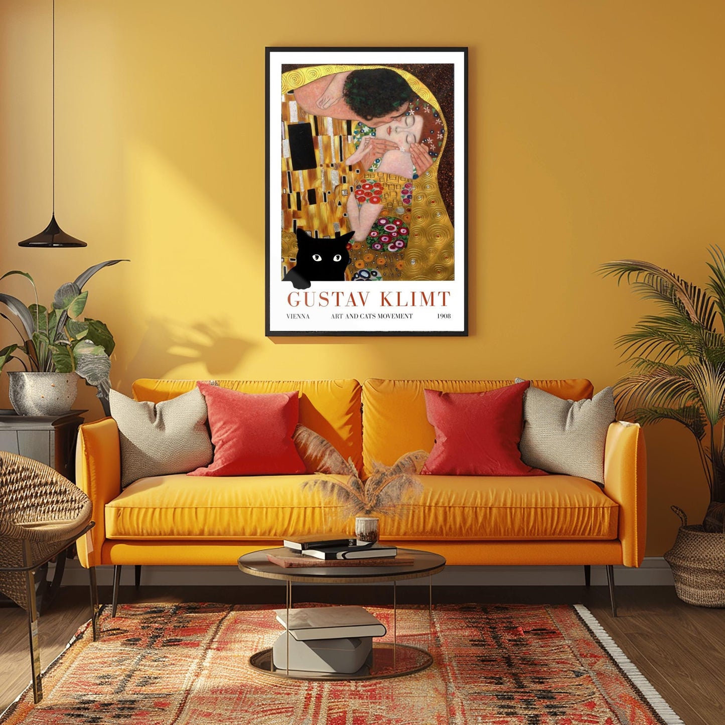 Gustav Klimt 'The Kiss' Poster, Art and Cats Print, Black Cat Art, Art Nouveau Exhibition