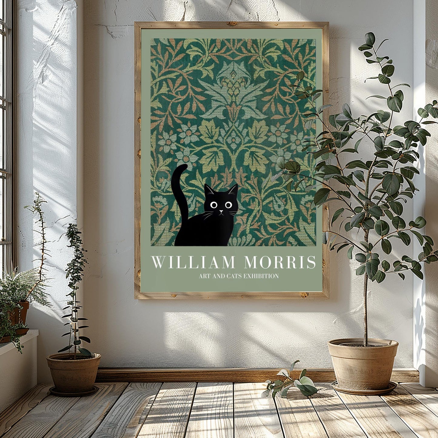 William Morris Cat Art Print, Art and Cats Exhibition, Black Cat Poster, Arts and Crafts Decor