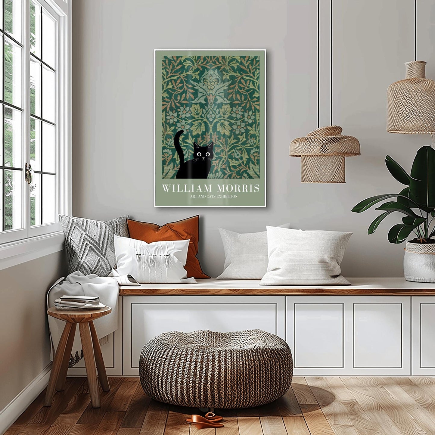 William Morris Cat Art Print, Art and Cats Exhibition, Black Cat Poster, Arts and Crafts Decor