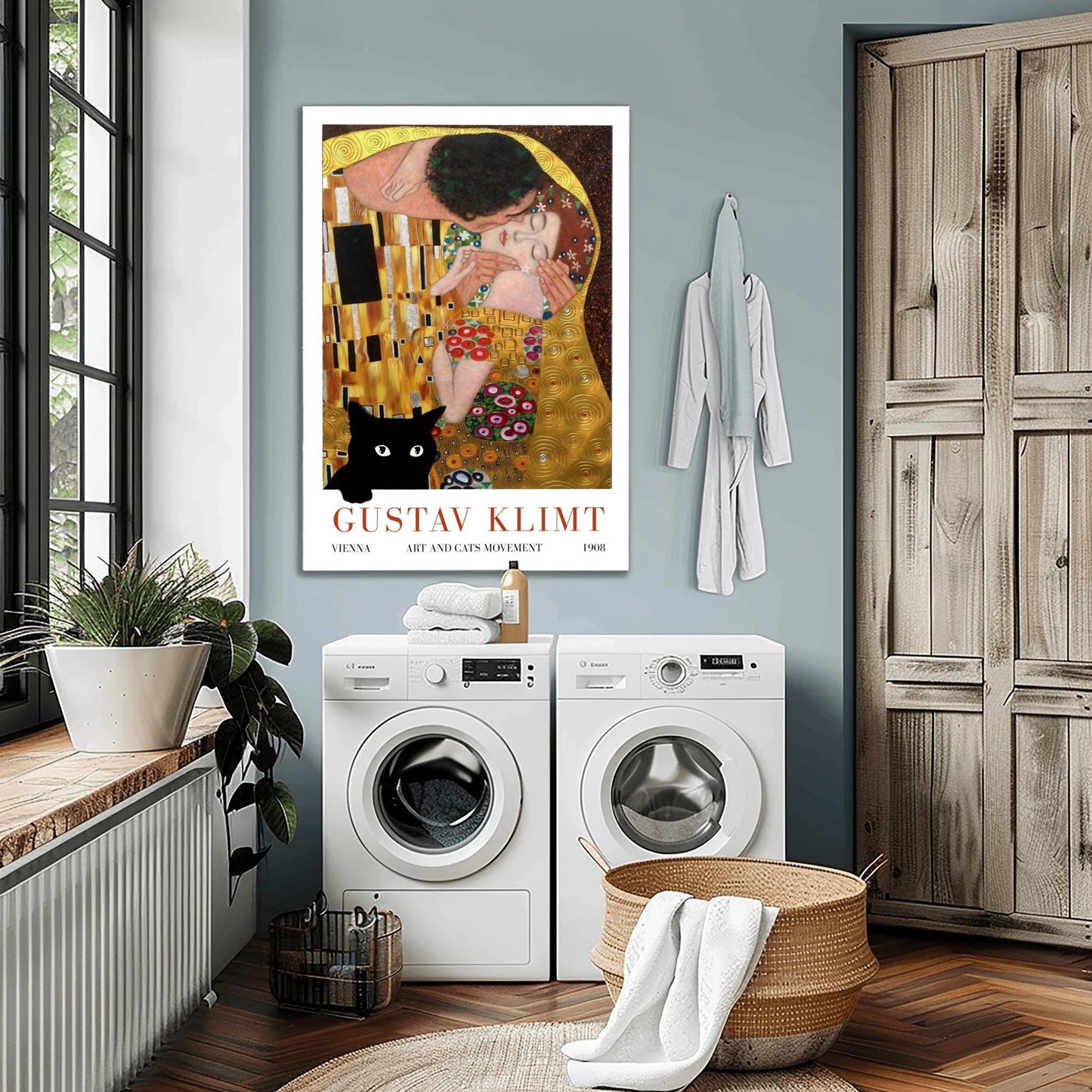 Gustav Klimt 'The Kiss' Poster, Art and Cats Print, Black Cat Art, Art Nouveau Exhibition