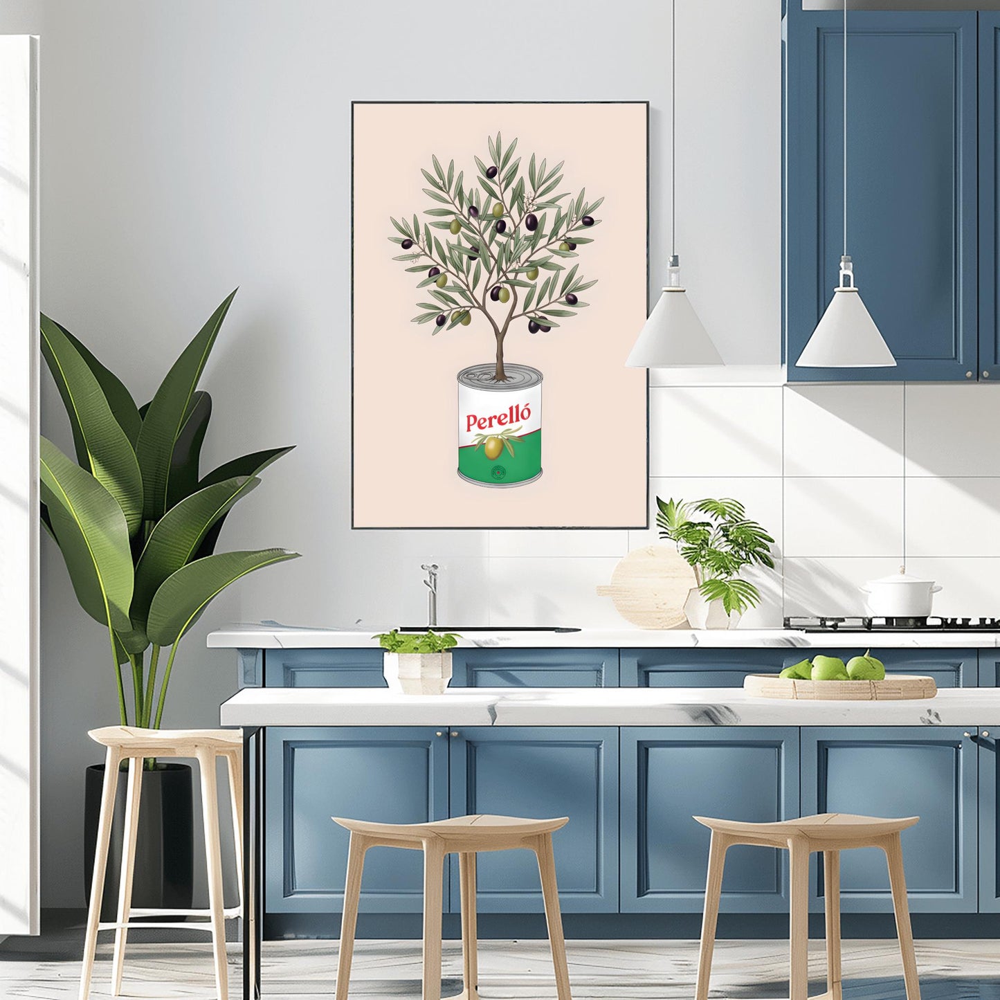 Perelló Olive Tin Art Print, Olive Tree Kitchen Poster, Quirky Food Art, Whimsical Kitchen Decor