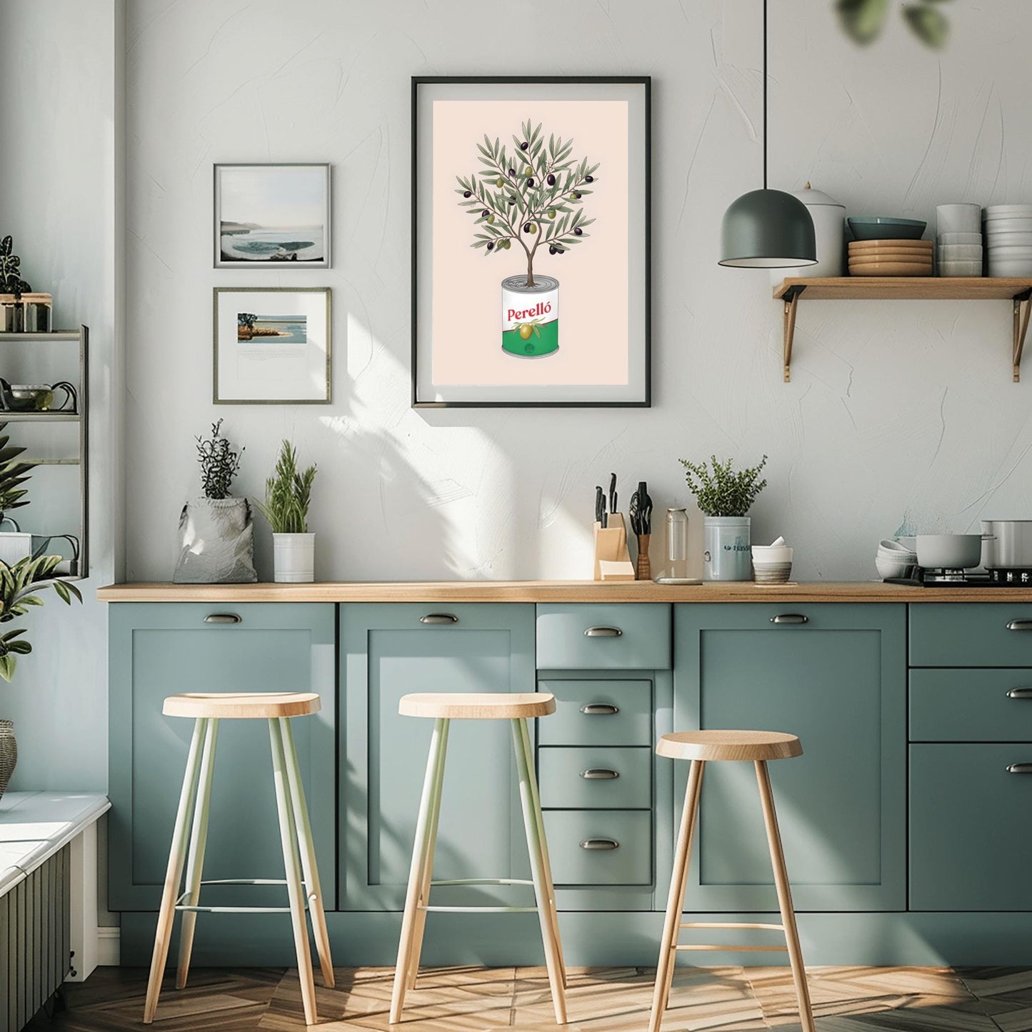 Perelló Olive Tin Art Print, Olive Tree Kitchen Poster, Quirky Food Art, Whimsical Kitchen Decor