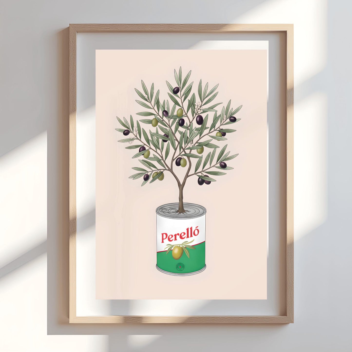 Perelló Olive Tin Art Print, Olive Tree Kitchen Poster, Quirky Food Art, Whimsical Kitchen Decor