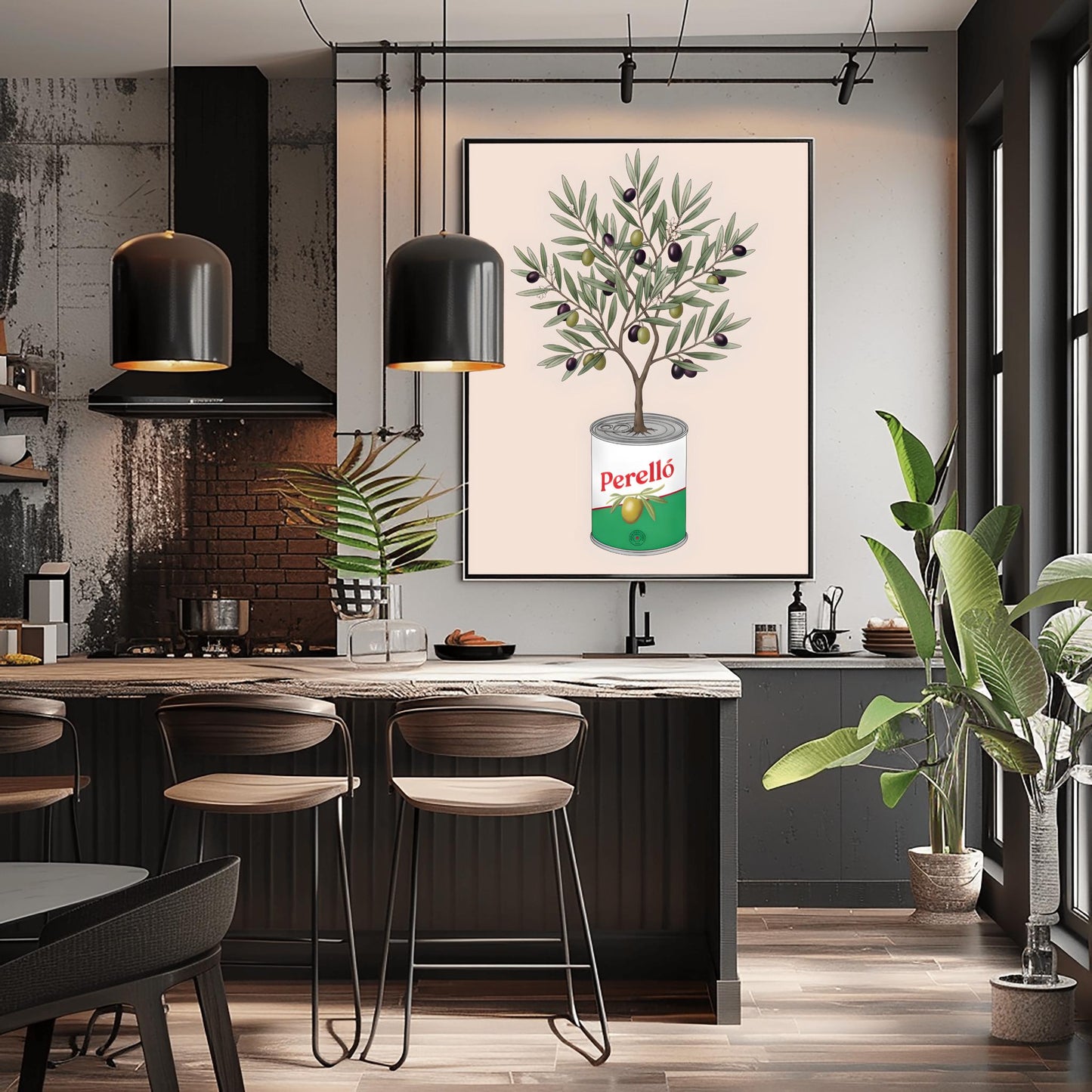 Perelló Olive Tin Art Print, Olive Tree Kitchen Poster, Quirky Food Art, Whimsical Kitchen Decor