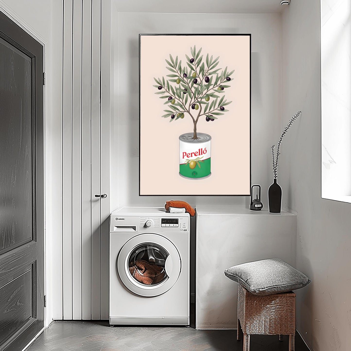 Perelló Olive Tin Art Print, Olive Tree Kitchen Poster, Quirky Food Art, Whimsical Kitchen Decor