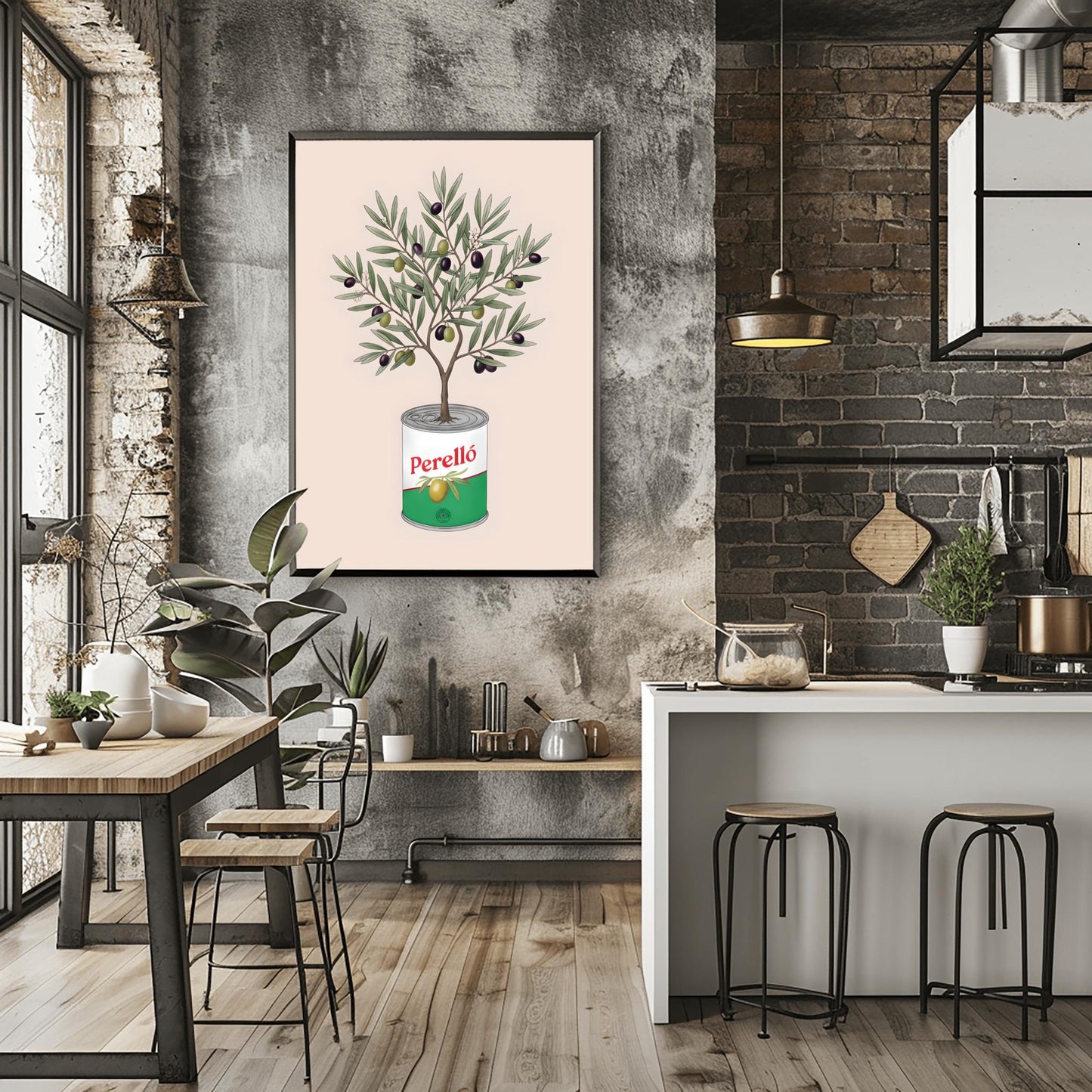Perelló Olive Tin Art Print, Olive Tree Kitchen Poster, Quirky Food Art, Whimsical Kitchen Decor