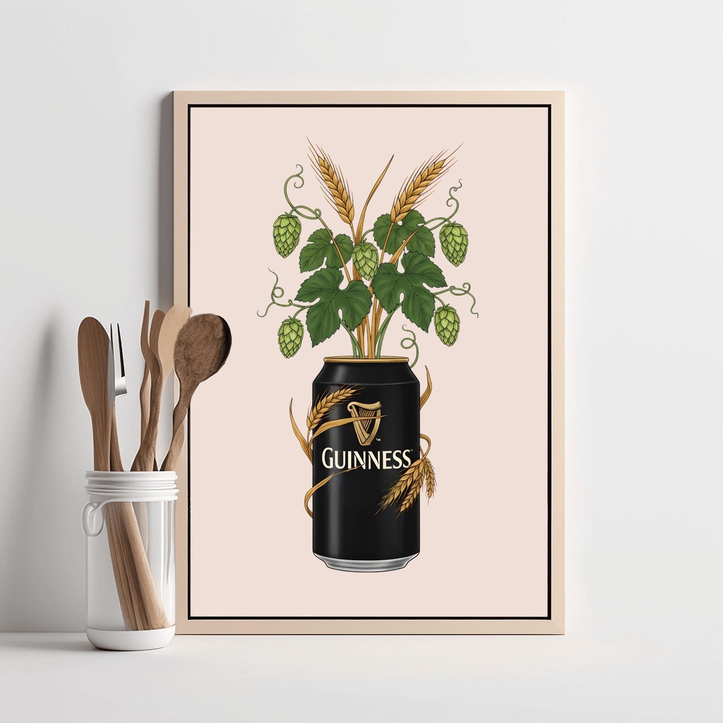 Guinness Botanical Art Print, Hops and Barley Poster, Quirky Bar Decor, Beer Lover Gift