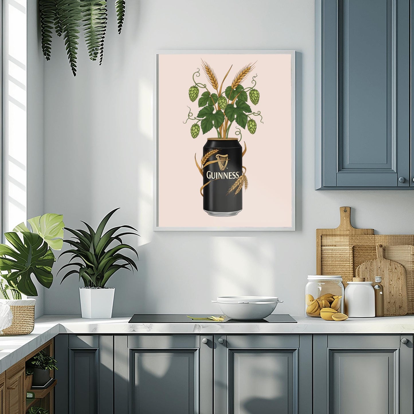 Guinness Botanical Art Print, Hops and Barley Poster, Quirky Bar Decor, Beer Lover Gift