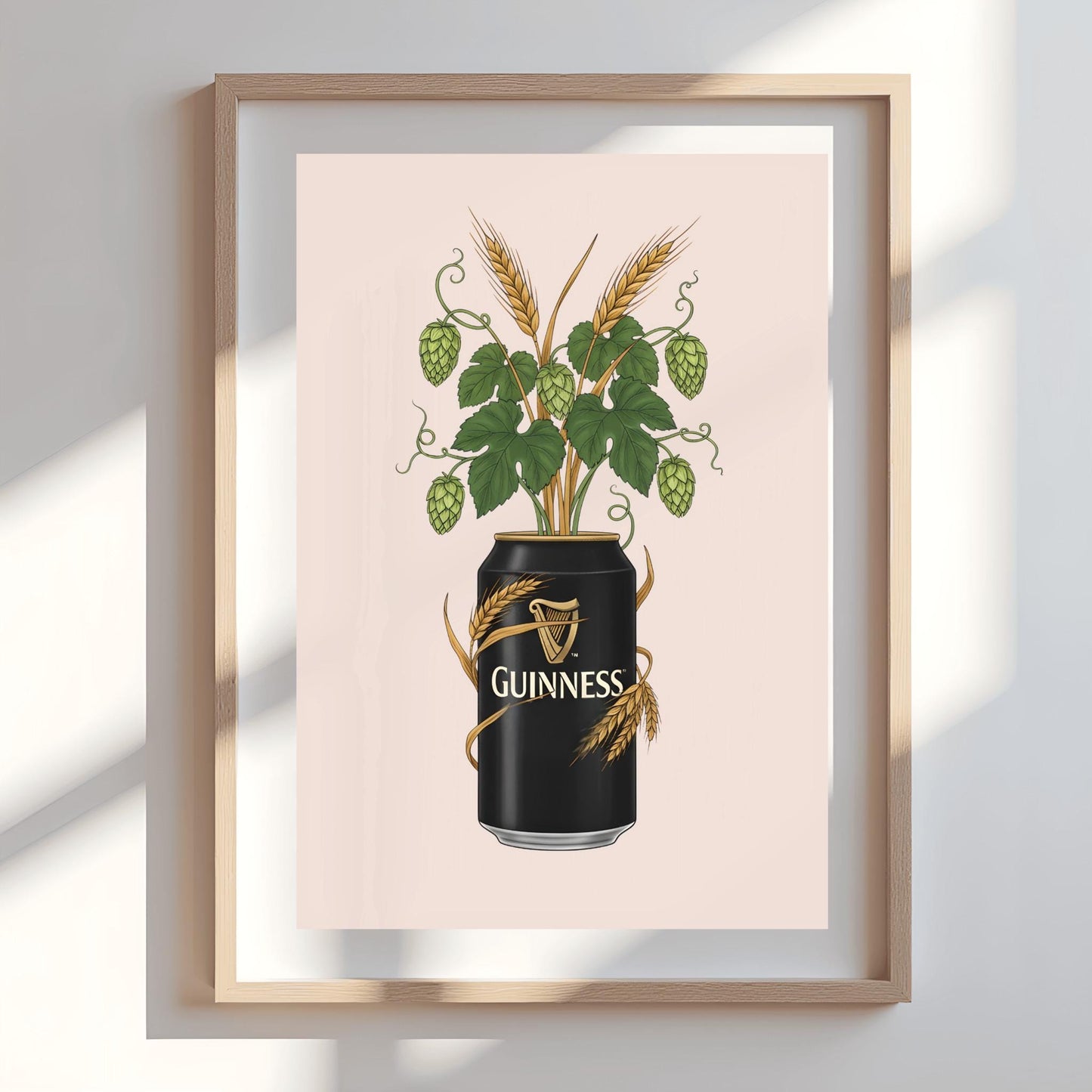 Guinness Botanical Art Print, Hops and Barley Poster, Quirky Bar Decor, Beer Lover Gift
