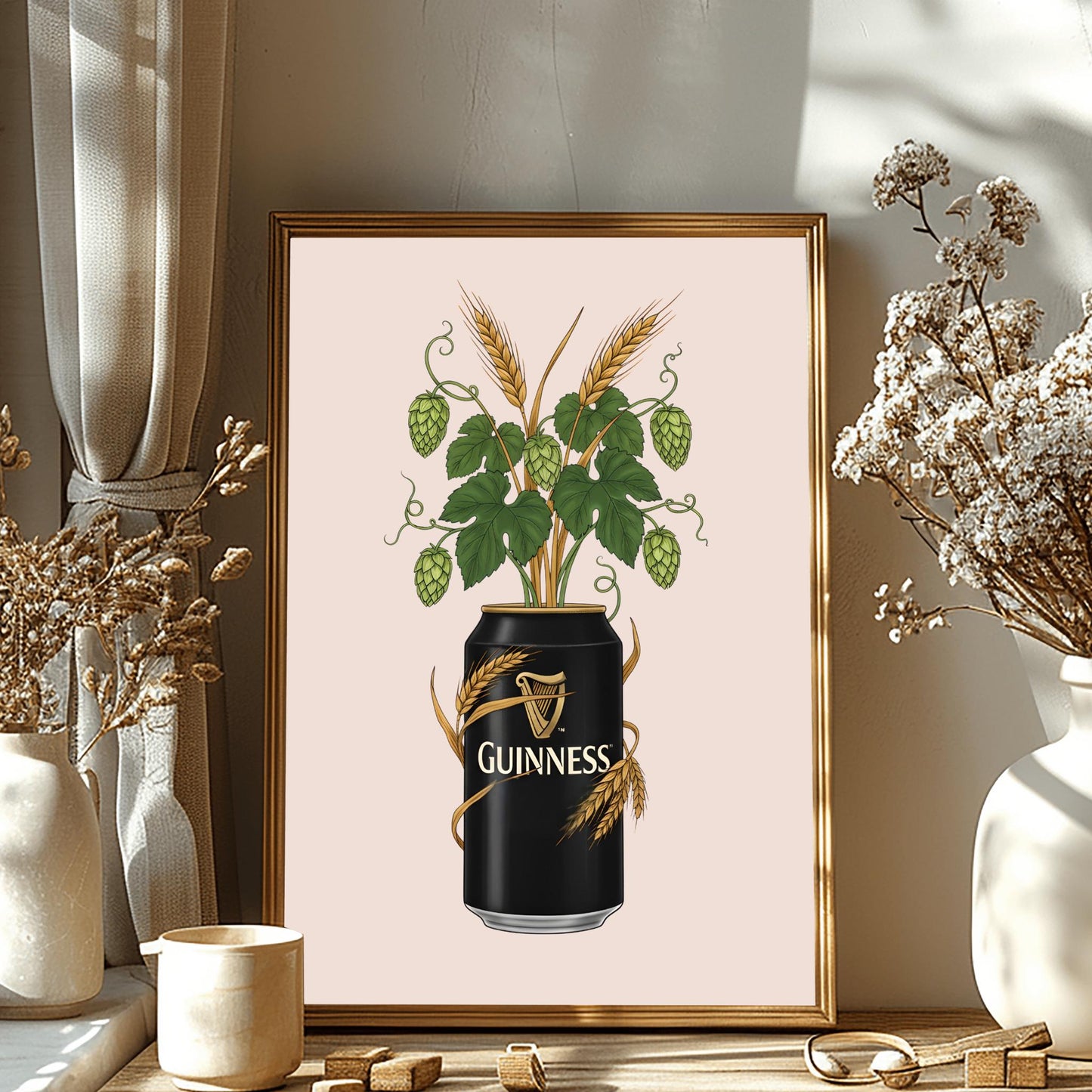 Guinness Botanical Art Print, Hops and Barley Poster, Quirky Bar Decor, Beer Lover Gift