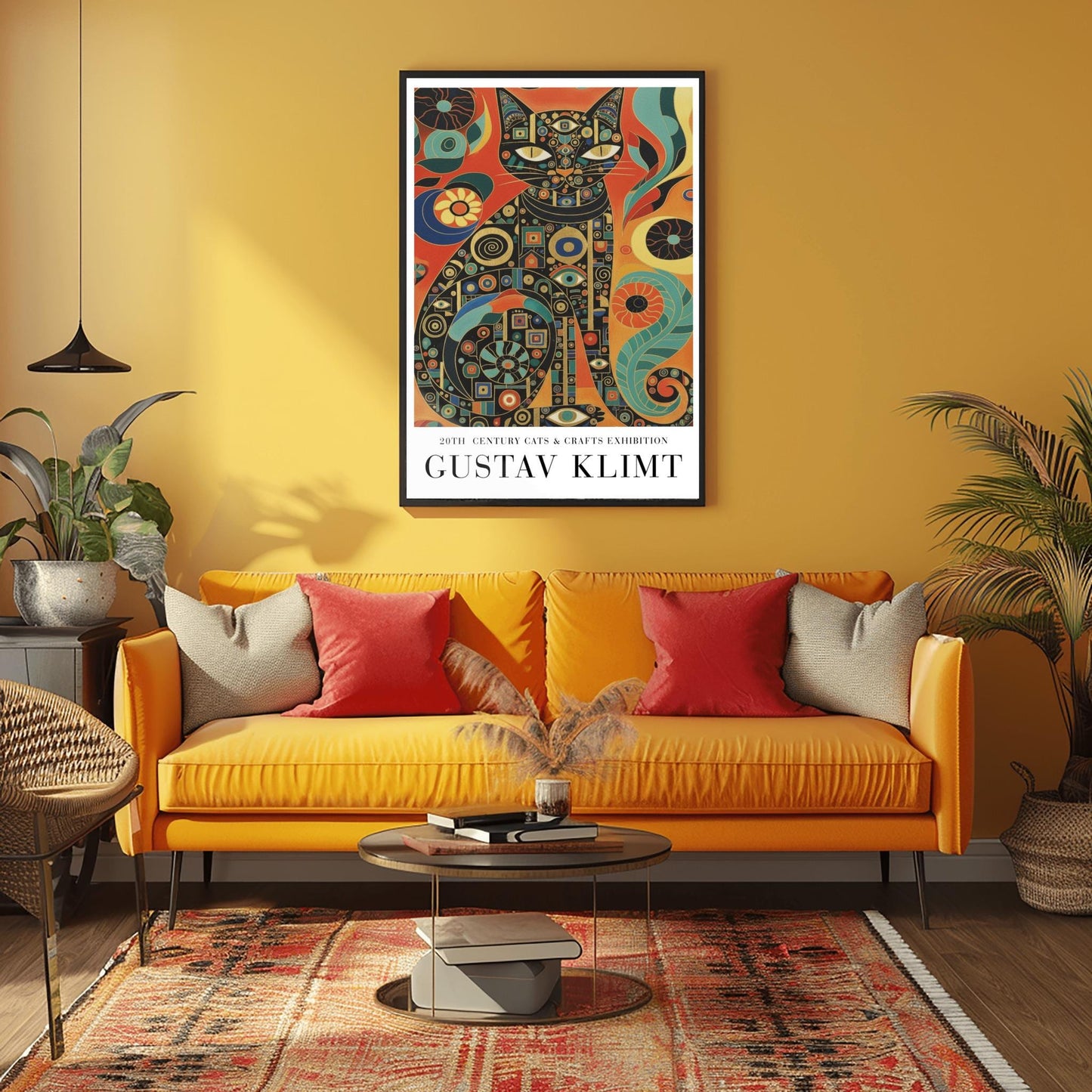 Gustav Klimt Inspiration Cat Poster, Golden Art Nouveau Print, Cats and Crafts Exhibition, Whimsical Wall Decor