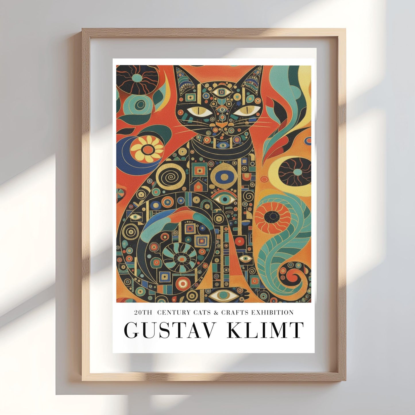Gustav Klimt Inspiration Cat Poster, Golden Art Nouveau Print, Cats and Crafts Exhibition, Whimsical Wall Decor