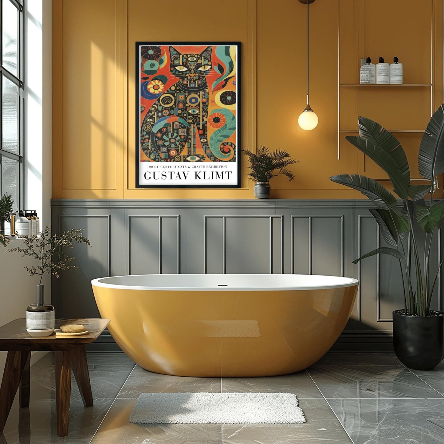Gustav Klimt Inspiration Cat Poster, Golden Art Nouveau Print, Cats and Crafts Exhibition, Whimsical Wall Decor